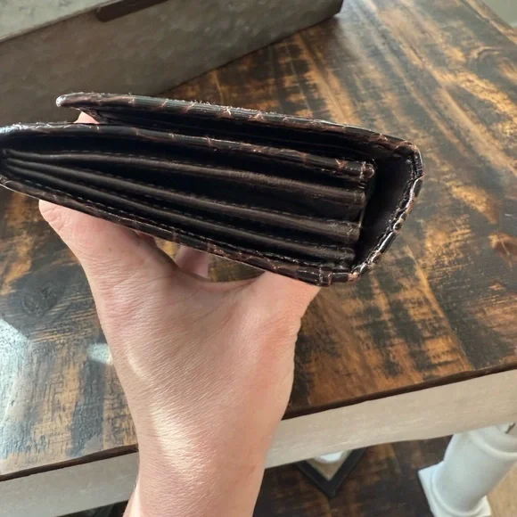 Furla Croc-Embossed Dark Brown Leather Wallet - Picture 9 of 10